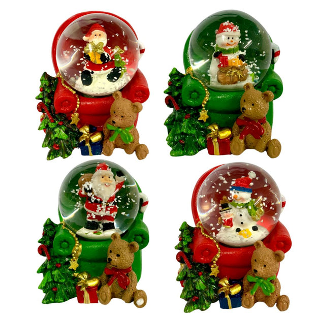 Christmas Snow Globe – Cute Bear & Santa Figurine in Red & Green