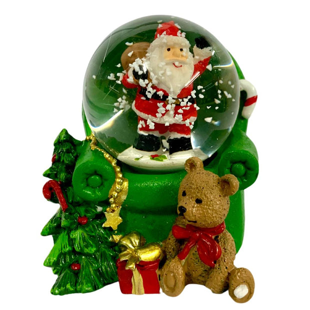 Christmas Snow Globe – Cute Bear & Santa Figurine in Red & Green