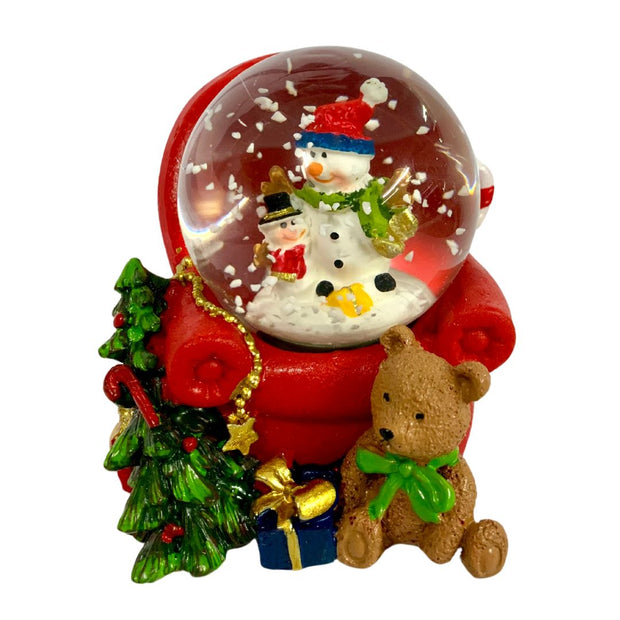 Christmas Snow Globe – Cute Bear & Santa Figurine in Red & Green