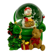 Christmas Snow Globe – Cute Bear & Santa Figurine in Red & Green