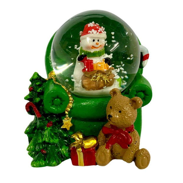 Christmas Snow Globe – Cute Bear & Santa Figurine in Red & Green