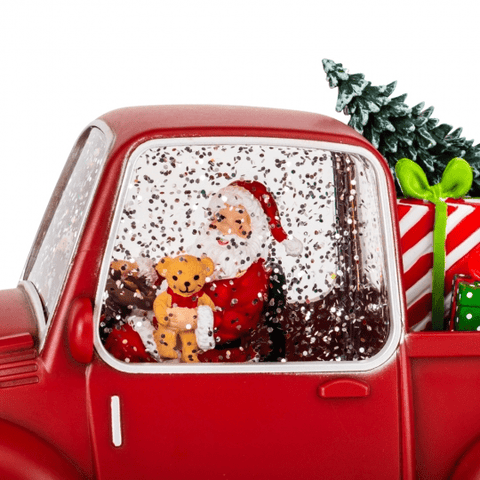 Xmas Santa in Red Car With LED Light Showpiece