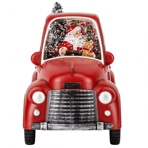 Xmas Santa in Red Car With LED Light Showpiece