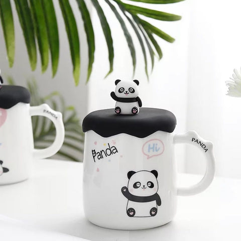 Panda Mug with silicone Lid and spoon