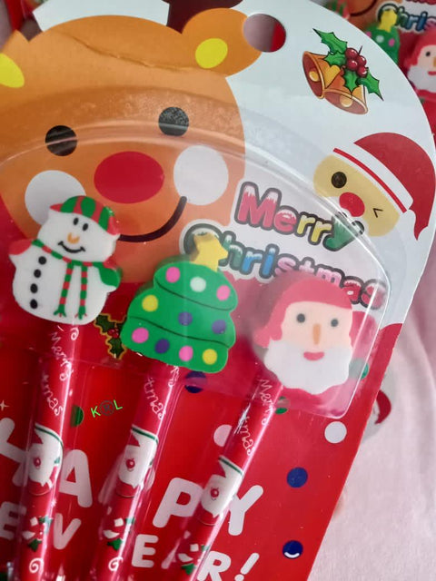 Merry Christmas Pencil & Eraser Top Set