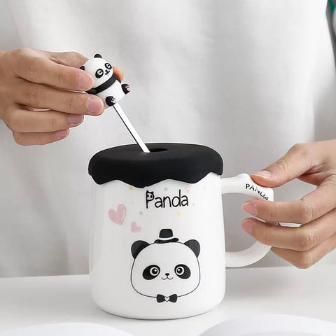 Panda Mug with silicone Lid and spoon