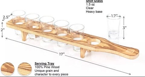 Wooden 6 Shot Glass Holder With Wooden Plate