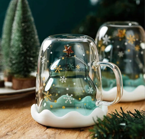 Double Wall Glass Christmas Tree Mug