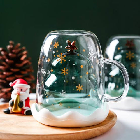 Christmas Tree Glass Mug Creative Xmas Double Wall Anti-scalding